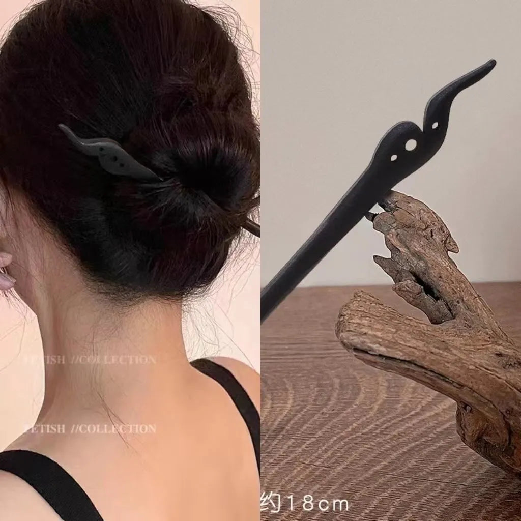 Simple Black Wood Hairpin – Elegant Hair Accessory for Women, Perfect for Everyday or Special Occasions