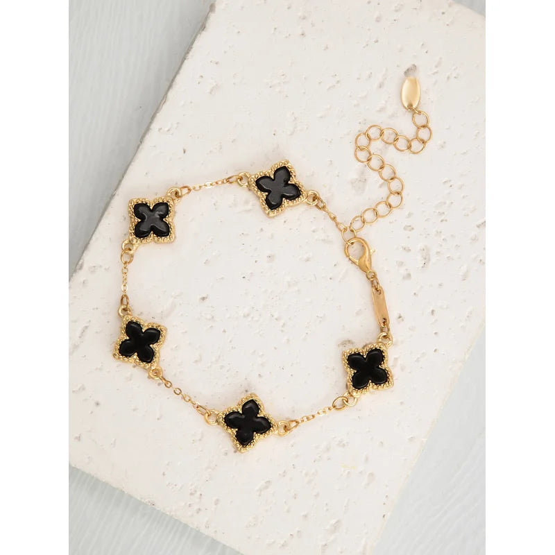 New Lucky Clover Bracelet for Women, Gold-Plated Stainless Steel Single-Sided Flower Design