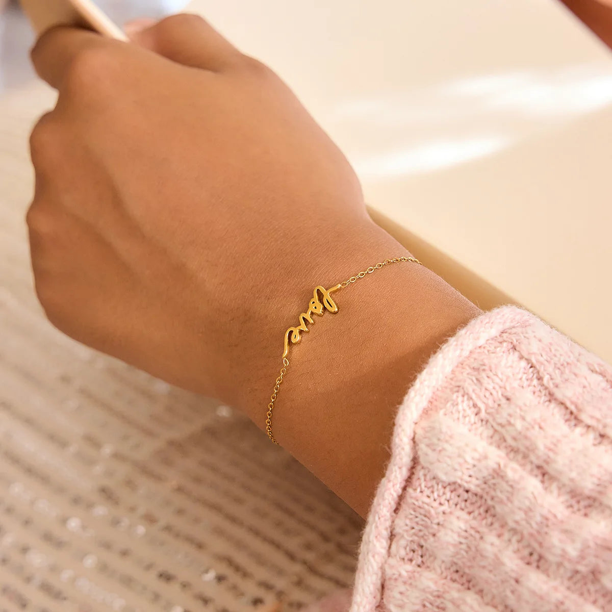 Romantic Love Letter Charm Bracelet for Women, 18K Gold-Plated Stainless Steel, Valentine’s Day Gift