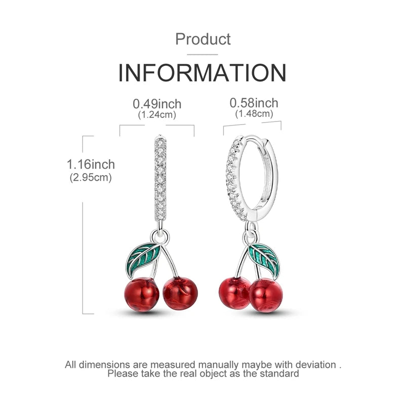 Original 925 Sterling Silver Fruit Hoop Earrings for Women, Cute Cherry Strawberry and Mushroom Charm Earrings, Fashion Jewelry Gift
