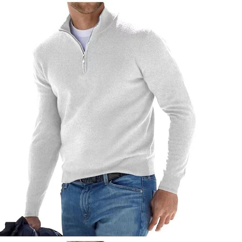 Autumn Men&#39;s Warm Pullover Sweater – Half Zipper, Solid Color, Slim V-neck, Long Sleeve Casual Sweatshirt for Winter