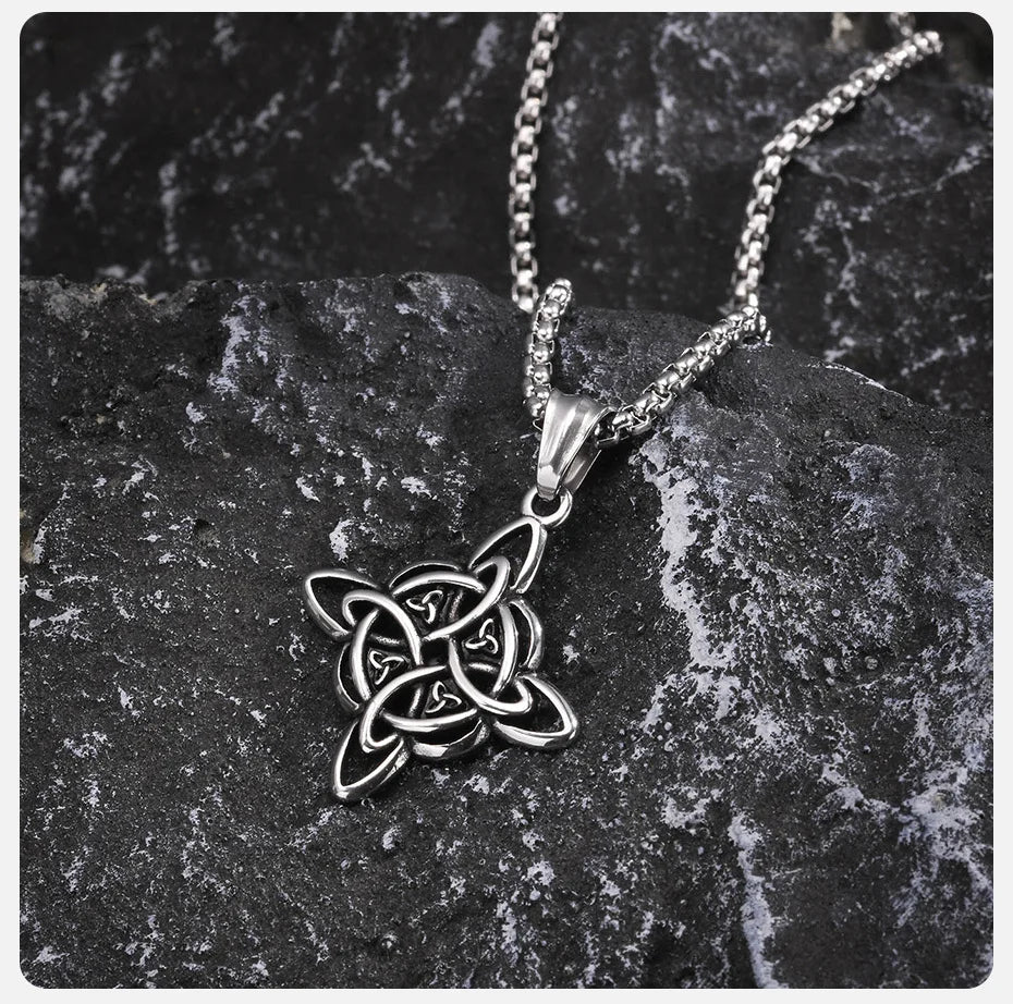 Vnox Vintage Celtic Knot Pendant Necklace for Men and Women, Stainless Steel Nordic Triquetra Amulet, Witches Knot Fashion Jewelry