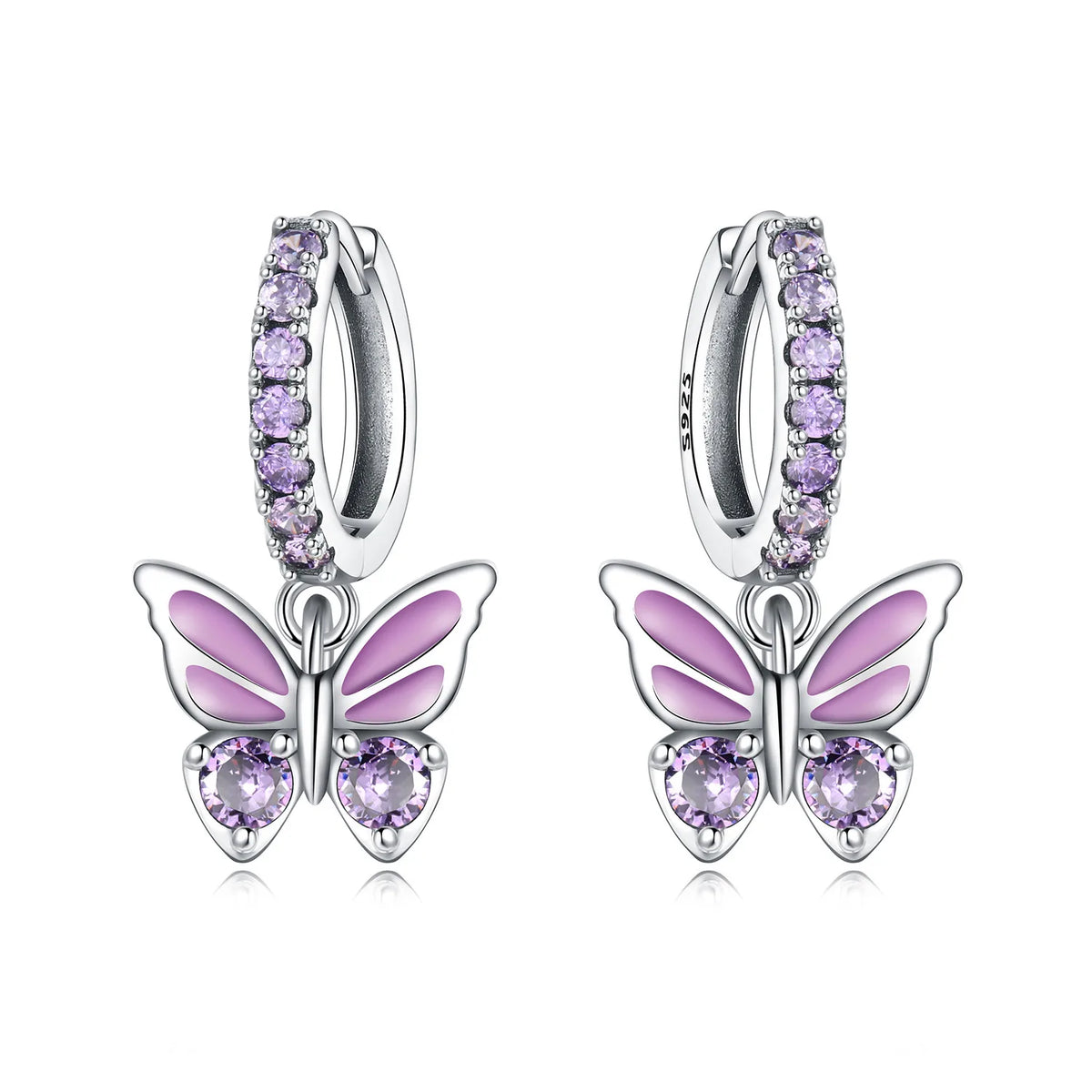 Original 925 Sterling Silver Pink Paw Print Earrings with Zircon, Heart Flower and Leaf Design, Elegant Women's Party Jewelry Gift