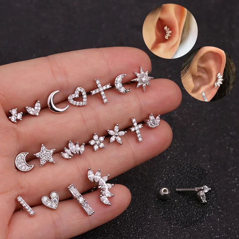 Stainless Steel Helix Piercing Stud Earring – Conch, Cartilage, and Tragus Jewelry for Women