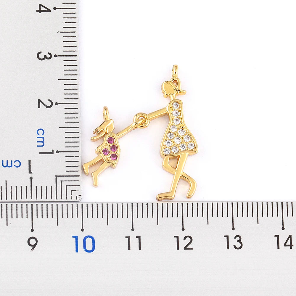 Nidin Gold-Plated Mom and Daughter Pendant Necklace with Cubic Zirconia, Elegant Mother's Day Jewelry Gift