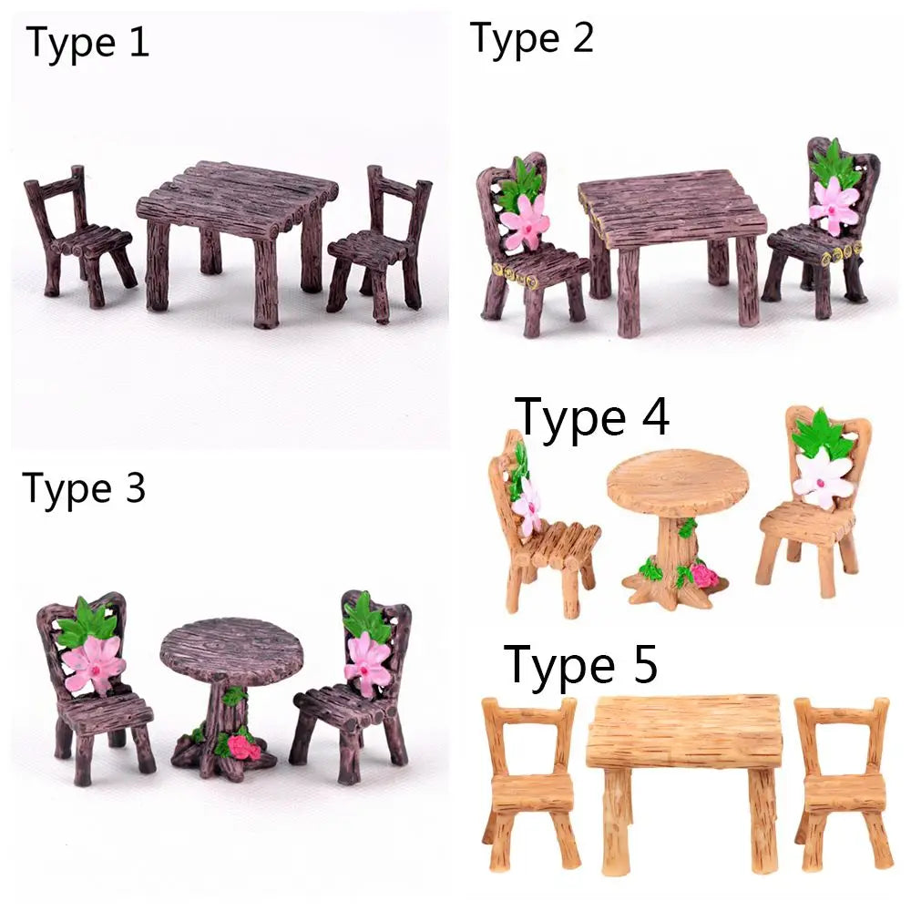 3pcs Miniature Table and Chairs Set - Fairy Garden Furniture for Dollhouses