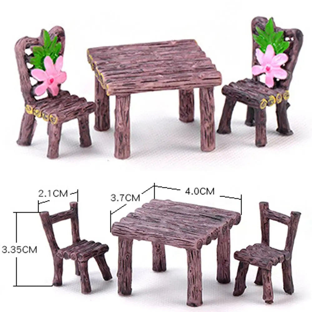 3pcs Miniature Table and Chairs Set - Fairy Garden Furniture for Dollhouses