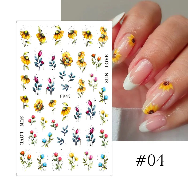 Succulent Plants 3D Nail Sticker - Spring Floral DIY Decoration