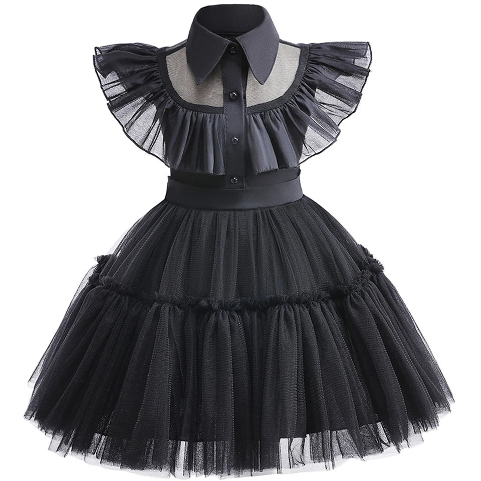 Toddler Girl Halloween Cosplay Dress – Wednesday Addams Black Goth Merlina Costume for Carnival and Performance