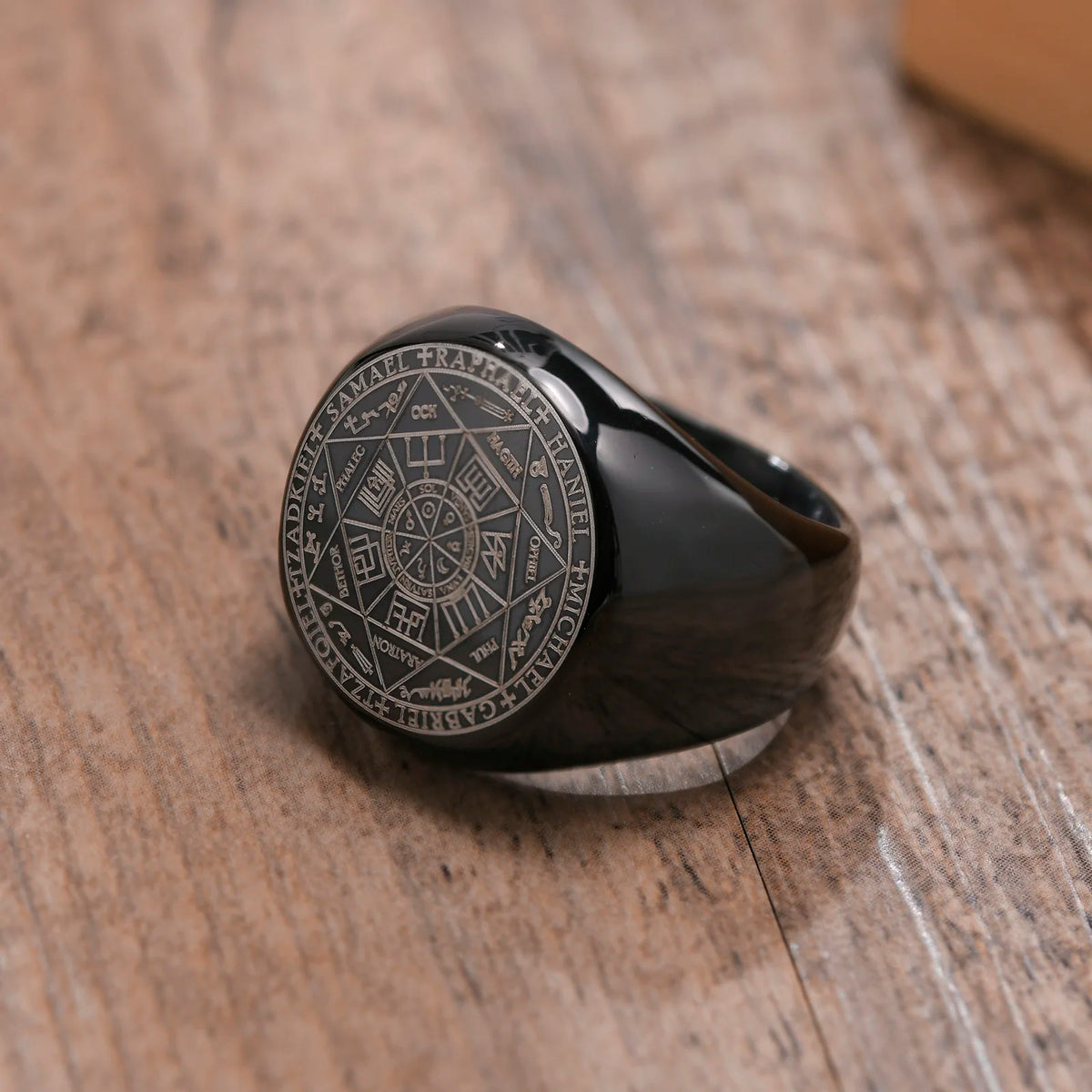 Vnox Vintage Seven Seals of Angels Ring for Men, Stainless Steel Metatron Cube Triquetra Stamp Ring, Chunky Punk Fashion Jewelry