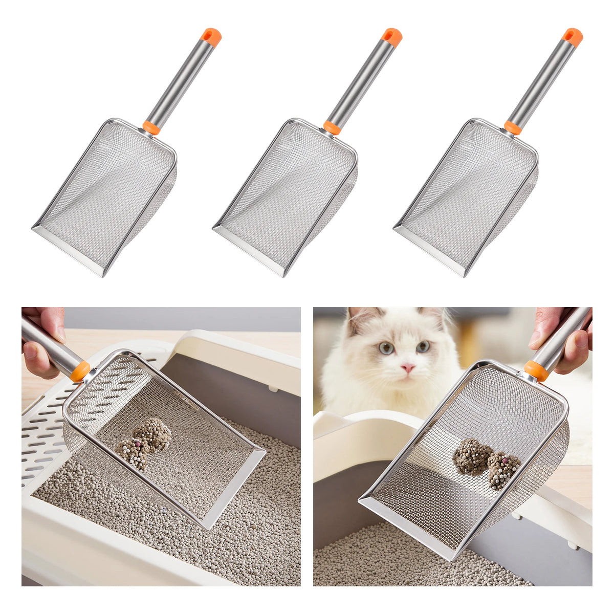 Stainless Steel Cat Litter Scoop: Long Handle Sifter for Kittens and Small Pets