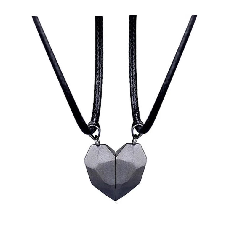 Magnetic Heart Couple Necklace – Electrocardiogram Pendant Splicing Design, Perfect Valentine&#39;s Day Gift