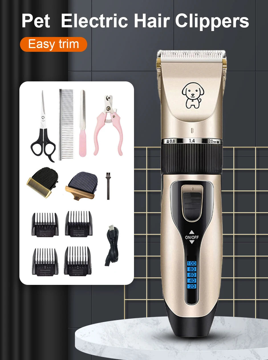 Professional Dog Hair Clipper: All-Metal Rechargeable Pet Trimmer for Quiet Grooming