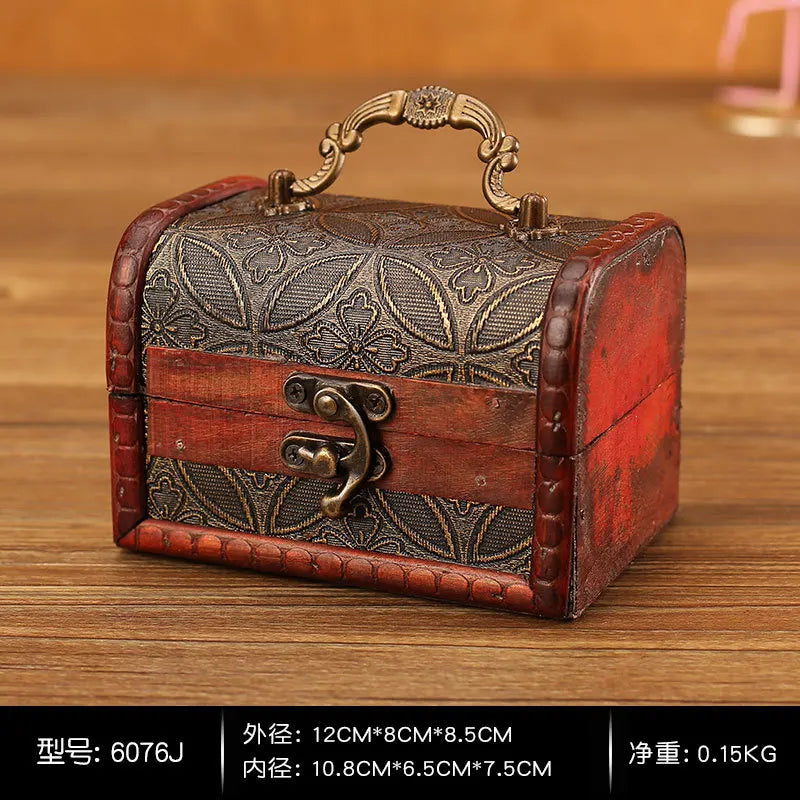 Antique Retro Wooden Jewelry Storage Box with Green Crystal Stone, Vintage Gift and Keepsake Packaging Box