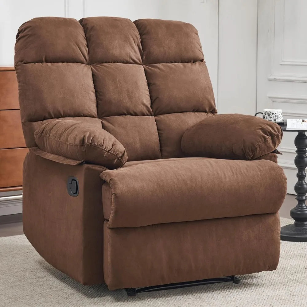 Rocker Recliner Chair for Adults: Overstuffed Manual Reclining Sofa in Soft Upholstered Fabric