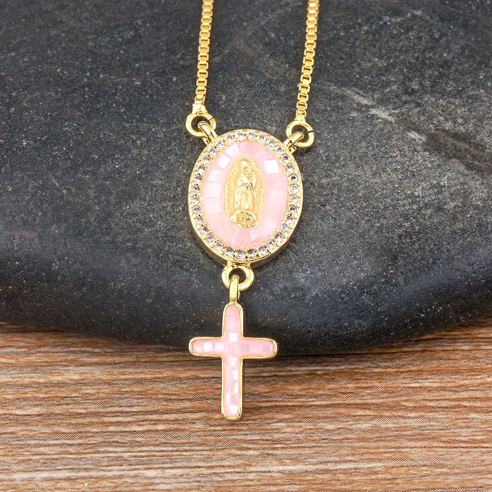 Nidin Fashion Gold-Plated Virgin Mary Cross Pendant Necklace for Women and Men, Religious Charm Jewelry