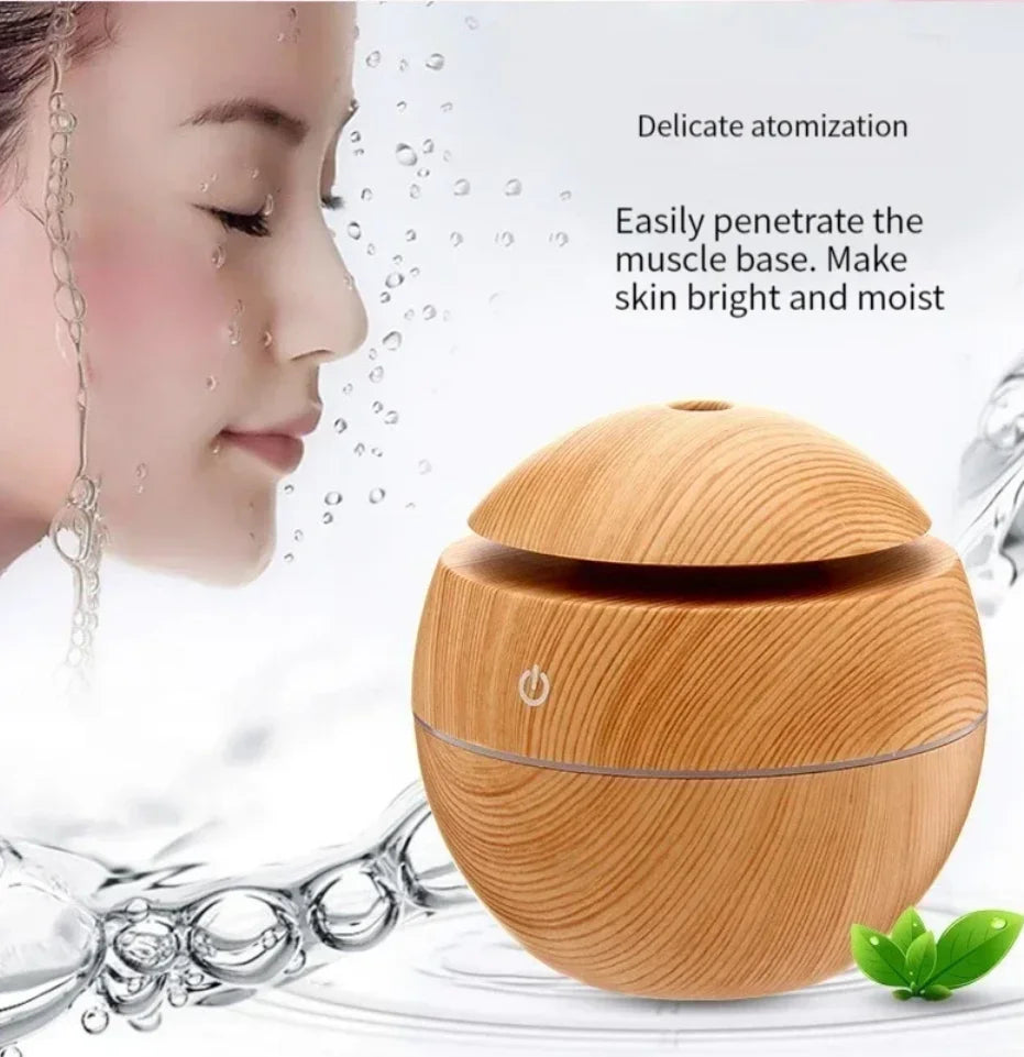 USB Ultrasonic Cool Mist Humidifier - Wood Grain Essential Oil Diffuser &amp; Purifier