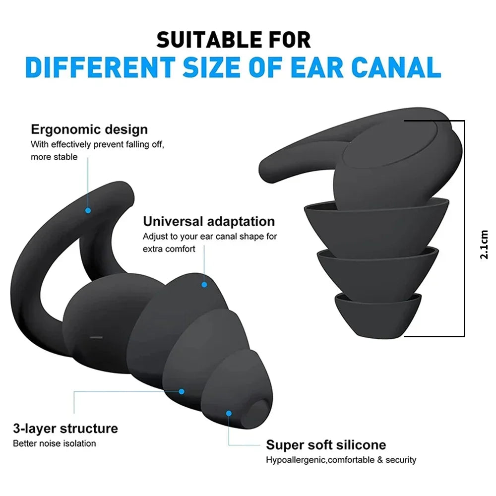 HUAK 3-Layer Ear Plugs for Sleeping Noise Cancelling Soft Silicone Reusable for Swimming and Hearing Protection