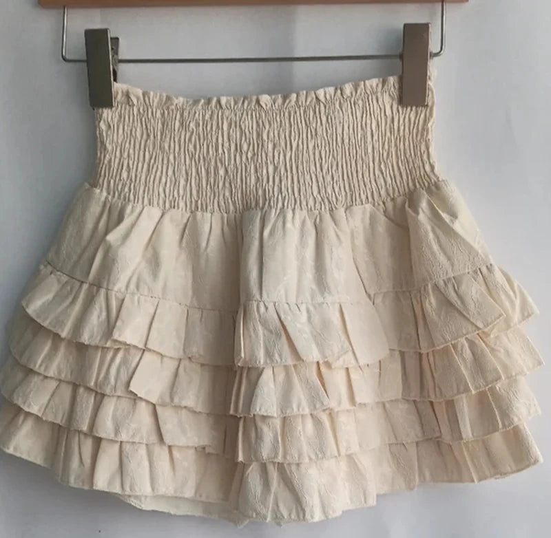 Streetwear Y2K Ruffled Mini Skirt: High Waist Lace A-Line Skirt for Summer Kawaii Fashion