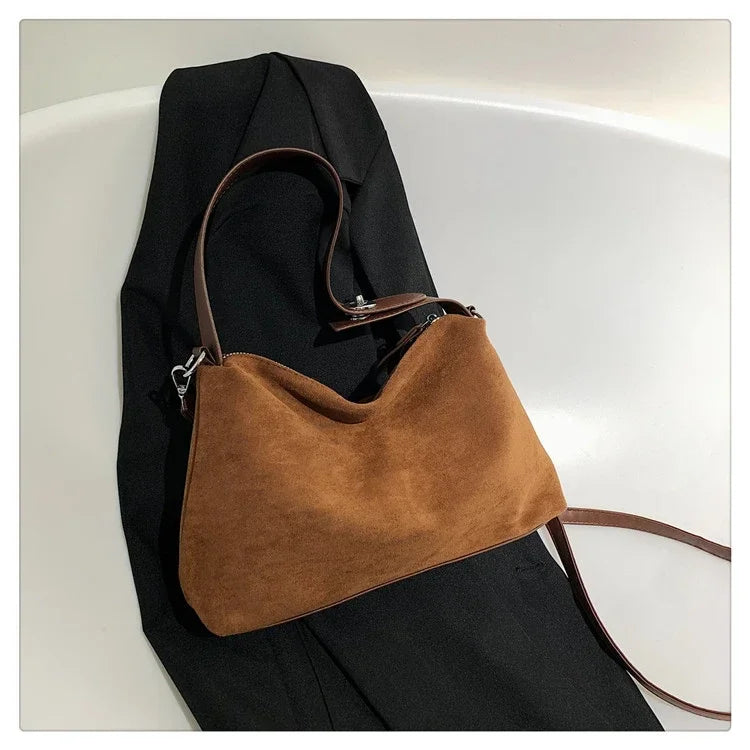 Suede Zipper Shoulder Bags - Fashionable Versatile Pillow Crossbody Bags for Women