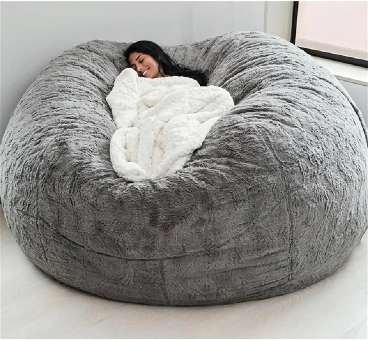 Giant Fur Bean Bag Chair Cover: Soft Fluffy Faux Fur for Kids and Adults