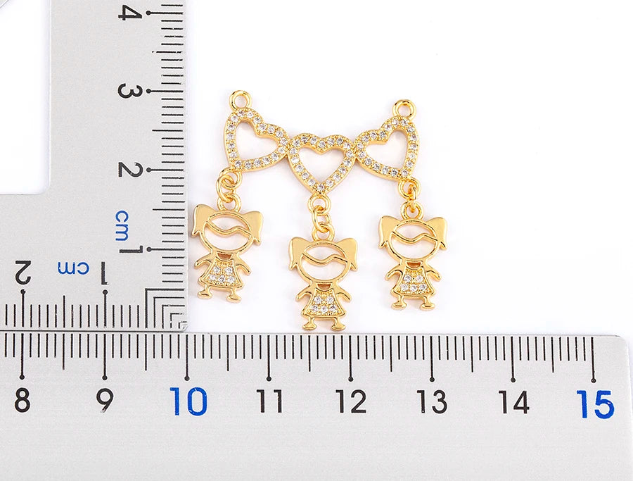 Nidin Gold-Plated Mom and Daughter Pendant Necklace with Cubic Zirconia, Elegant Mother's Day Jewelry Gift