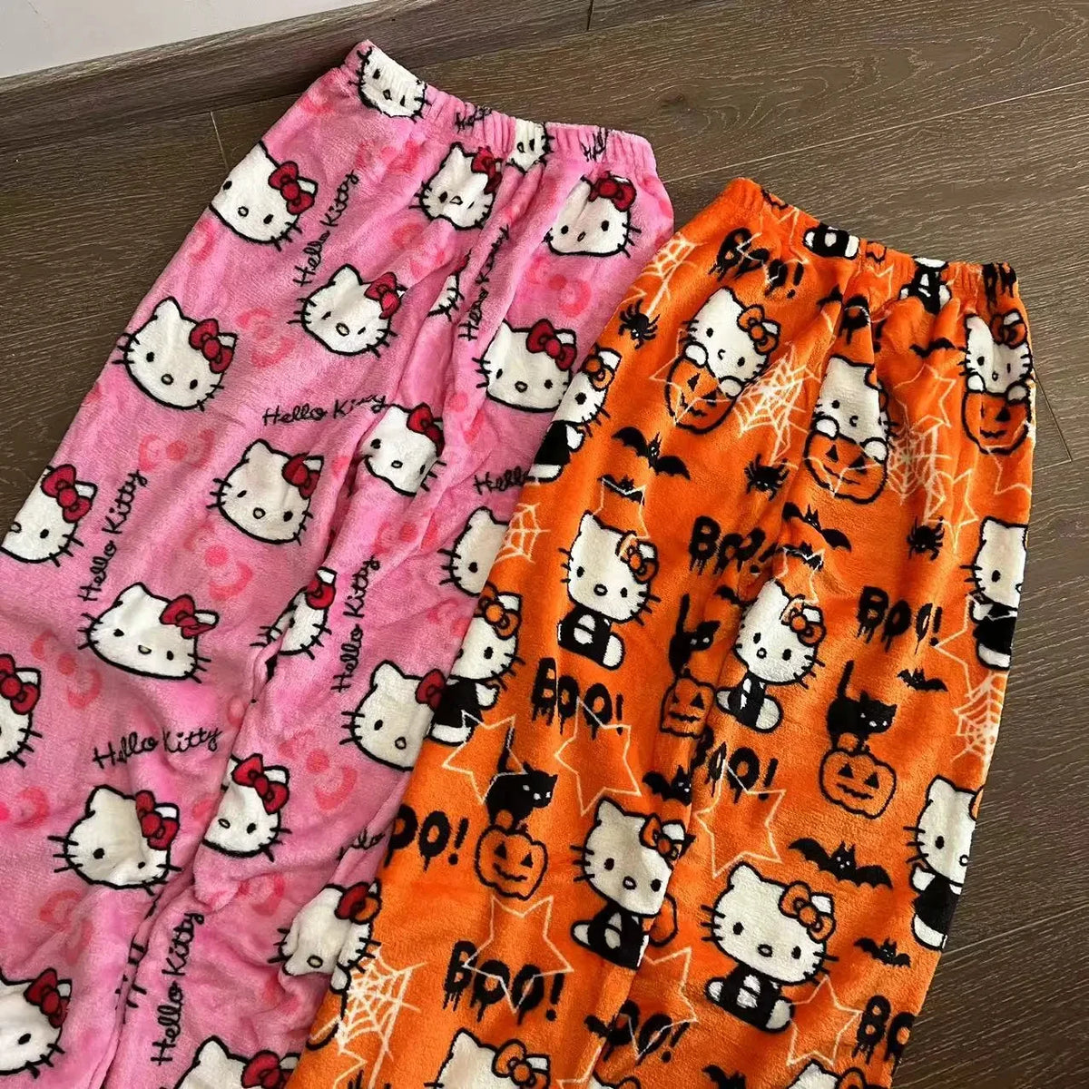 Sanrio Hello Kitty Y2K Kawaii Flannel Pajamas – Women’s Warm Woolen Cartoon Casual Home Pants, Autumn and Winter Fashion Trousers