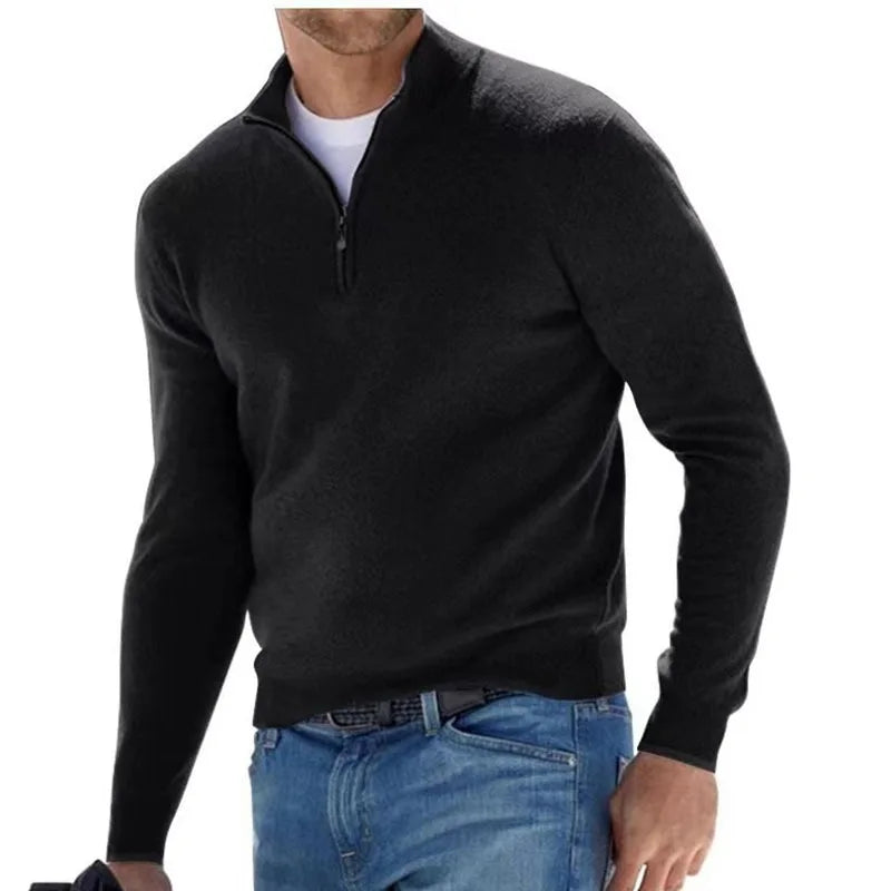 Autumn Men&#39;s Warm Pullover Sweater – Half Zipper, Solid Color, Slim V-neck, Long Sleeve Casual Sweatshirt for Winter