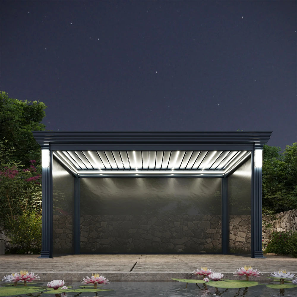 Customizable Louvered Pergola with Adjustable Waterproof Roof - Motorized Remote Control