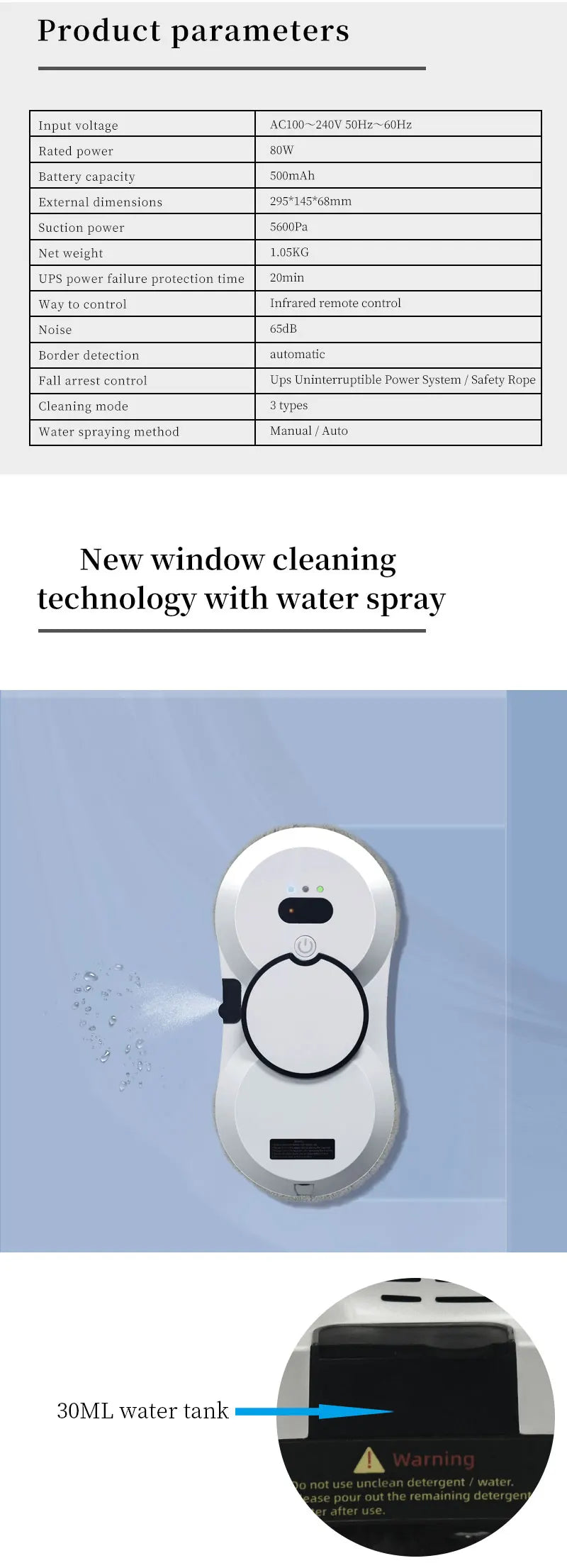 Intelligent Window Cleaning Robot - Water Spray Glass Cleaner with Double-Sided Brushless Motor for High-Rise