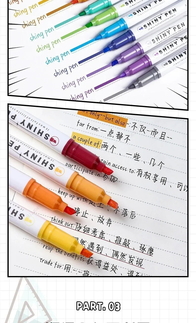 4-Color Kawaii Glitter Highlighter Pen Set - Pastel Markers for Scrapbooking