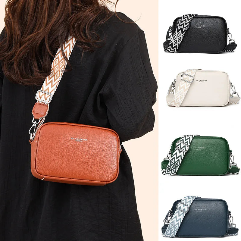 NEW Genuine Leather Women&#39;s Crossbody Bag - Luxury Solid Color Handbag with Coin Purse