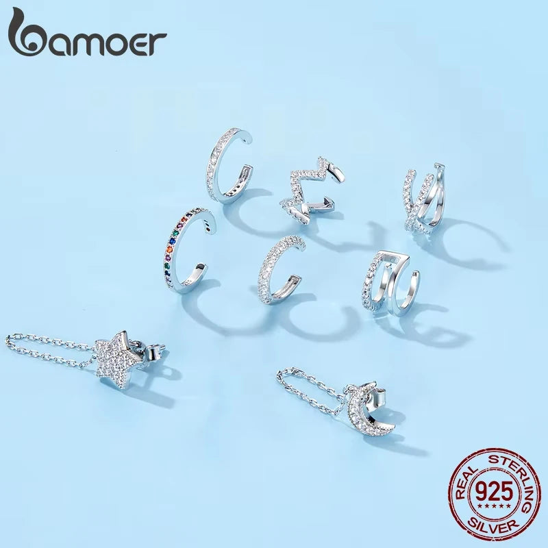 Silver CZ Ear Cuff for Women and Girls, Platinum-Plated Non-Piercing Clip Earring, Elegant Wedding Party Jewelry