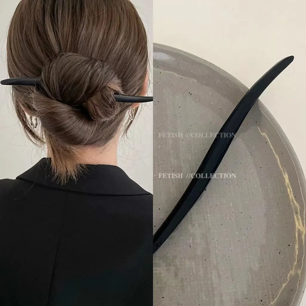 Simple Black Wood Hairpin – Elegant Hair Accessory for Women, Perfect for Everyday or Special Occasions