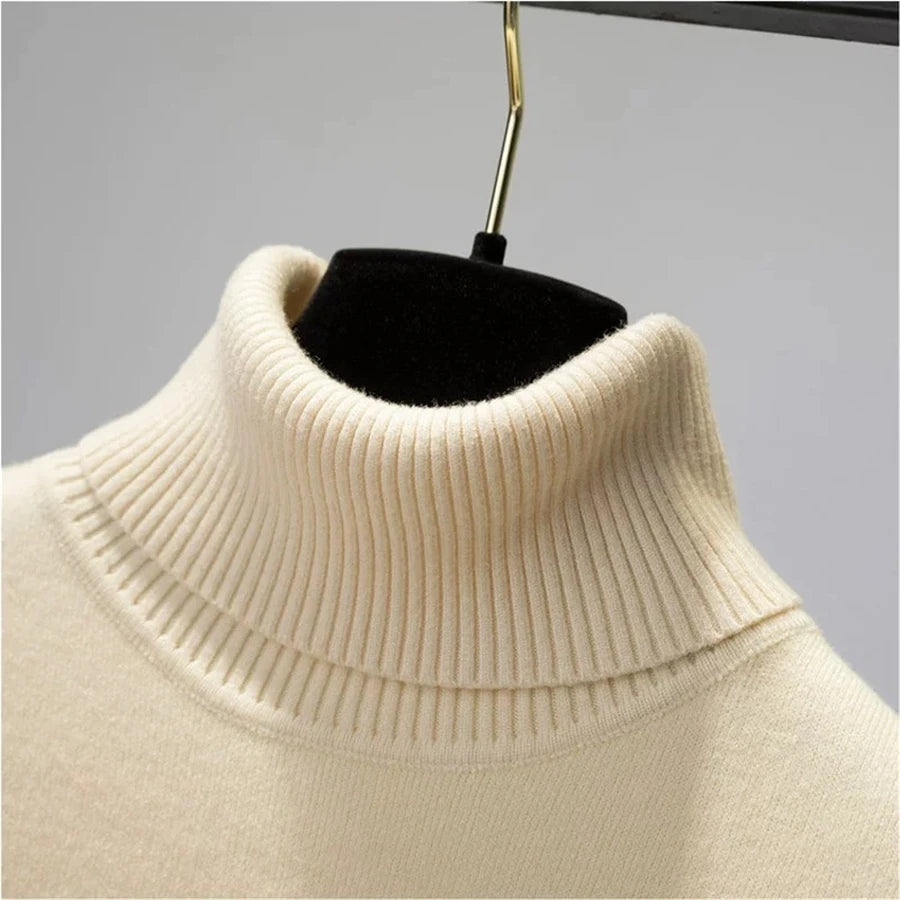 Women&#39;s Elegant Turtleneck Sweater: Thick Velvet-Lined, Warm Slim Fit Knitwear for Winter