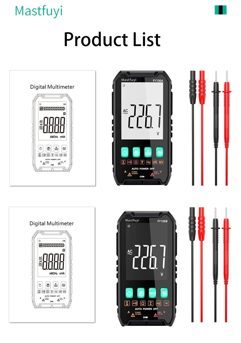 Mini Digital Multimeter – Smart Electrician Tester for DC/AC Voltage, Capacitance, Ohm, Hz, and NCV, Professional Multitester