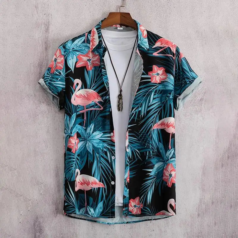 Men's Hawaiian Floral Print Shirt, Casual Short Sleeve Button-Up, Lightweight Beach Holiday Summer Wear