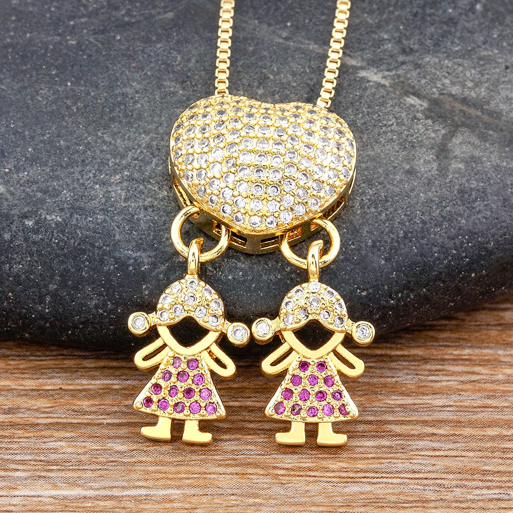 Nidin Luxury Crystal Zircon Heart Pendant Necklace for Girls and Boys, Romantic Inlaid Design Fashion