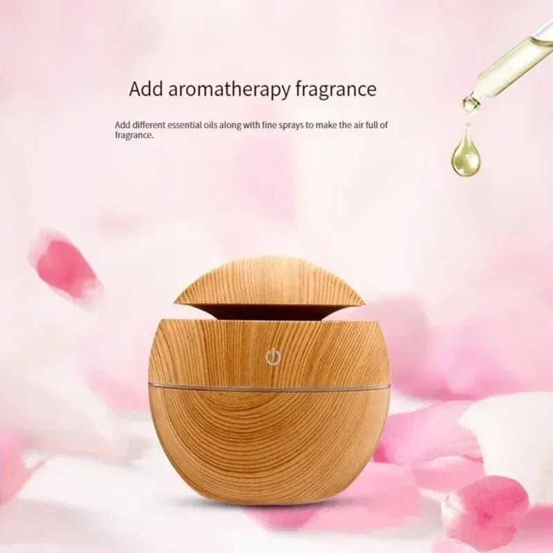 USB Ultrasonic Cool Mist Humidifier - Wood Grain Essential Oil Diffuser &amp; Purifier