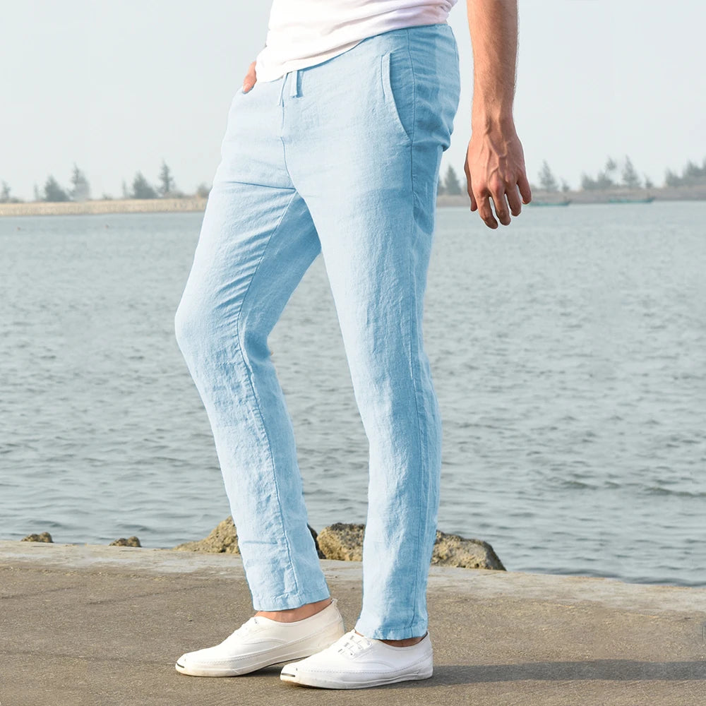 2023 Men&#39;s Cotton Linen Pants Male Autumn New Breathable Solid Color Linen Trousers Fitness Streetwear S-3XL