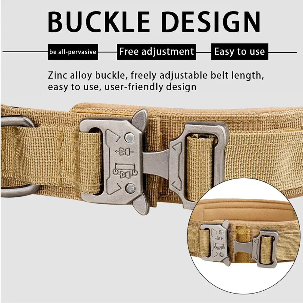 Tactical Dog Collar with Metal Buckle – Breathable Nylon for Medium &amp; Large Dogs