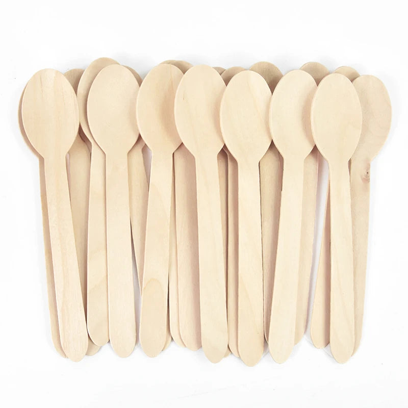 Disposable Wooden Cutlery Set: Rustic Spoon, Fork, and Knife for Wedding, Birthday Parties, and Table Decor – Ideal for Desserts and Cakes