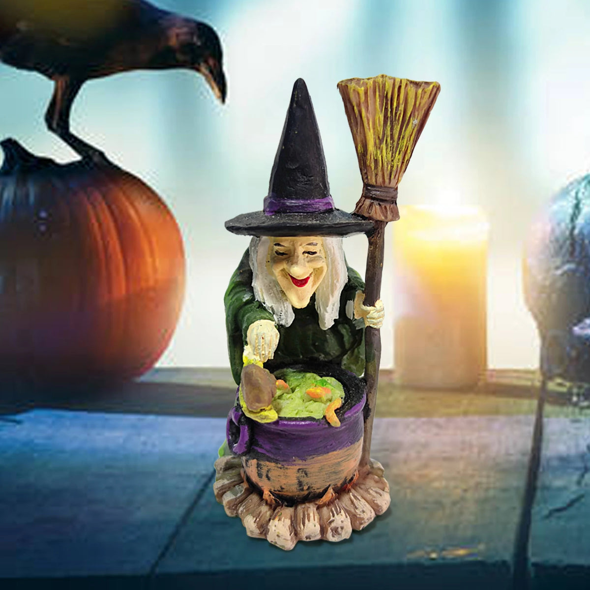 Halloween Horror Witch Figurine: Desktop DIY Decoration for Party and Garden