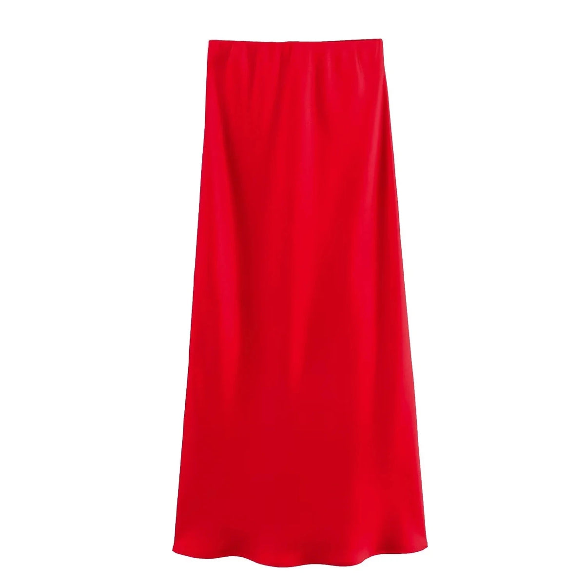 Women&#39;s Flowing Satin Midi Skirt: Vintage High-Waist Flared Hem Design