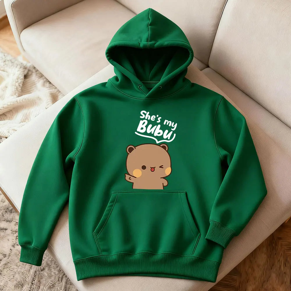 Bubu Dudu Bear Matching Couple Hoodies for Men and Women, Cute His and Hers Pullover Sweatshirts, Casual Fall Winter Outfit