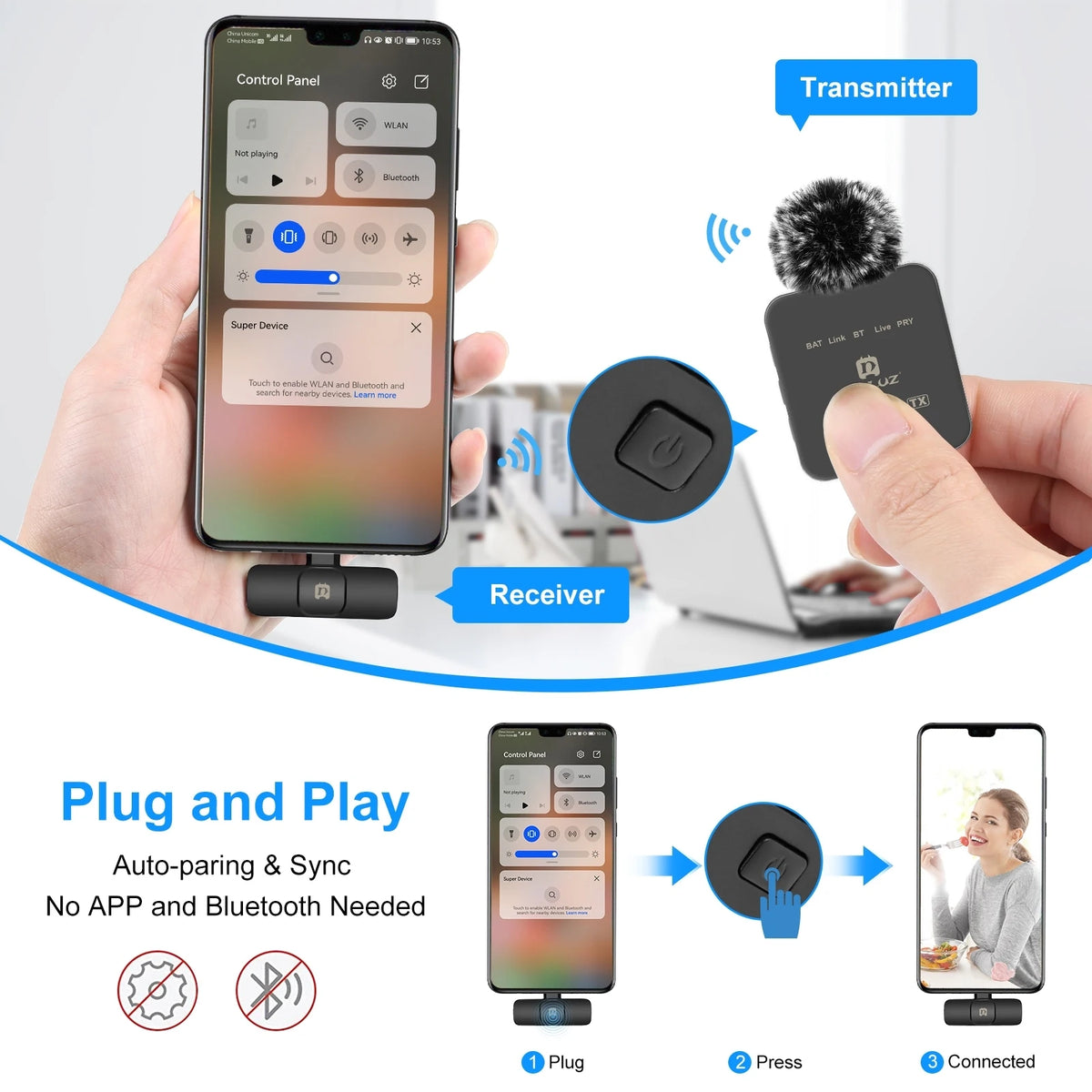 Wireless Lavalier Microphone for iPhone, iPad, and Type-C Devices