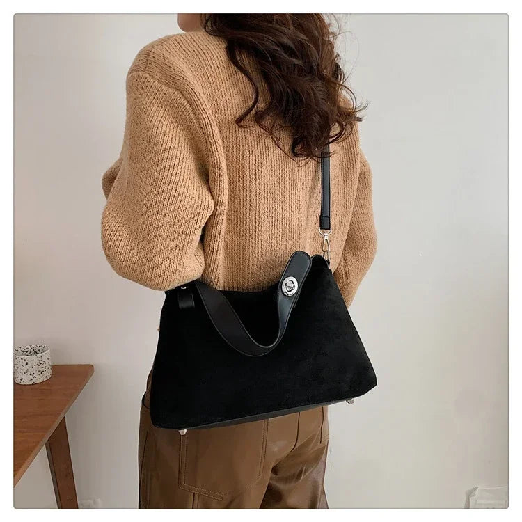 Suede Zipper Shoulder Bags - Fashionable Versatile Pillow Crossbody Bags for Women