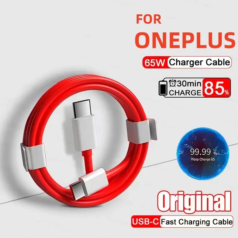 PD 65W Supervooc Fast Charger Cable – USB-C to Type-C for OnePlus Ace, 12, 11, 10T, 9, 8T, 7T Pro, Warp/Dash Charge, 6T, 5T