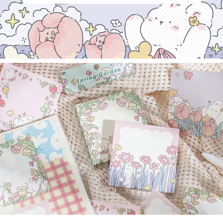 Mr. Paper 100pcs Square Memo Pad - Fresh Floral Decoration for Notes