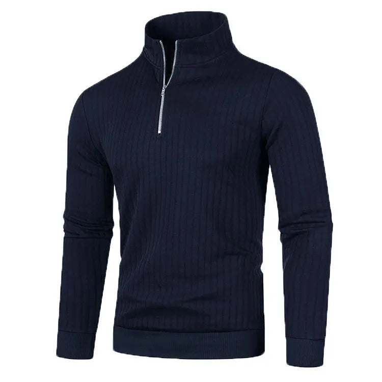 Men&#39;s Semi Turtleneck Long Sleeve Half Zip Pullover Knitted Sweater - Female Knitwear Tops